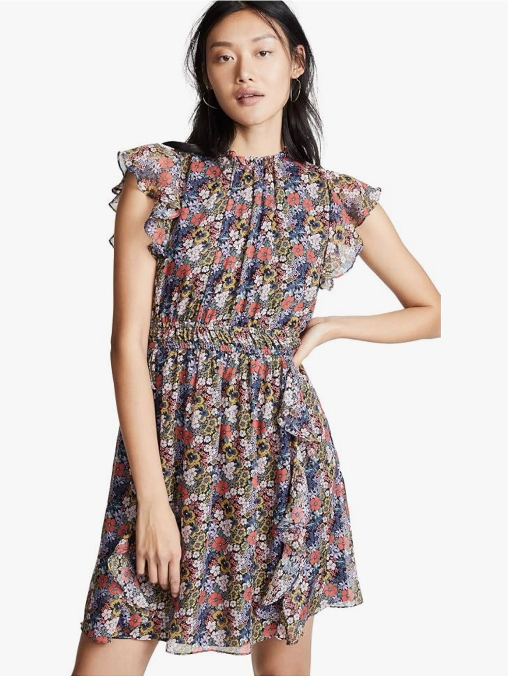 Shoshanna Amora silk floral ruffle lightweight dress multicolor red purple sz 2